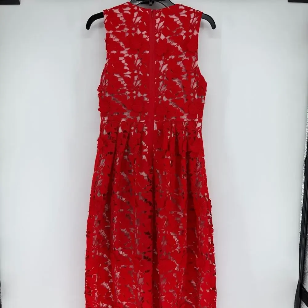 CROSBY by Mollie Burch Red Floral Midi Dress Pockets Womens Size 4 - Picture 5 of 8